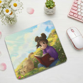 The Reading Girl and The Bored Cat Mouse Pad Muismat