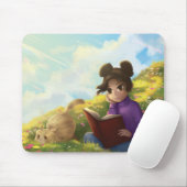 The Reading Girl and The Bored Cat Mouse Pad Muismat (Met muis)