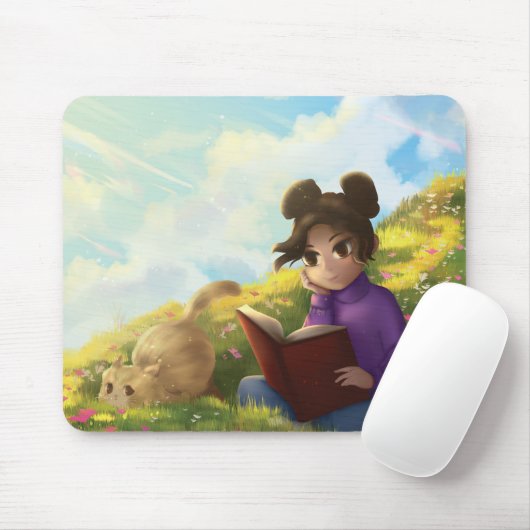 The Reading Girl and The Bored Cat Mouse Pad Muismat (Met muis)