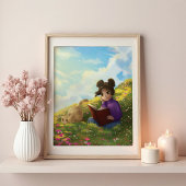 The Reading Girl and The Bored Cat Poster