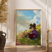 The Reading Girl and The Bored Cat Poster