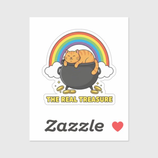 The Real Treasure Orange Cat In Pot Of Gold Sticker (Vel)