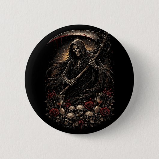 The Reaper’s Hourglass Ronde Button 5,7 Cm (Voorkant)