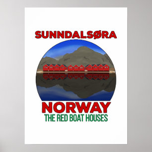 The Red Boat Houses Sunndalsøra Noorwegen Poster
