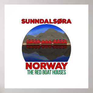 The Red Boat Houses Sunndalsøra Noorwegen Poster