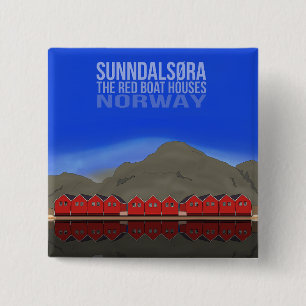 The Red Boat Houses Sunndalsøra Noorwegen Vierkante Button 5,1 Cm