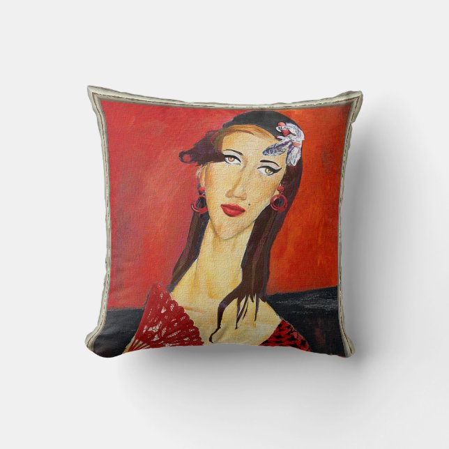 The Red Fan (based on Modigliani's painting) Kussen (Voorkant)