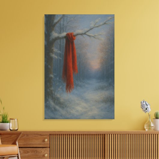 The Red Scarf – Bright Against the Stillness Canvas Afdruk (Insitu (Woonkamer))