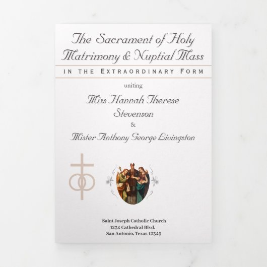 The Refined Catholic Pale Pink Wedding Drieluik Programma (Cover)