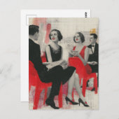 The Retro Couples Sitting in Red Chairs Briefkaart (Voorkant / Achterkant)