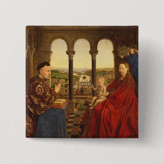 The Rolin Madonna, c.1435 Vierkante Button 5,1 Cm (Voorkant)
