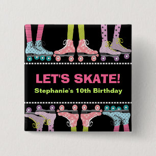 The Roller Skating Birthday Party Favor for Girls Vierkante Button 5,1 Cm