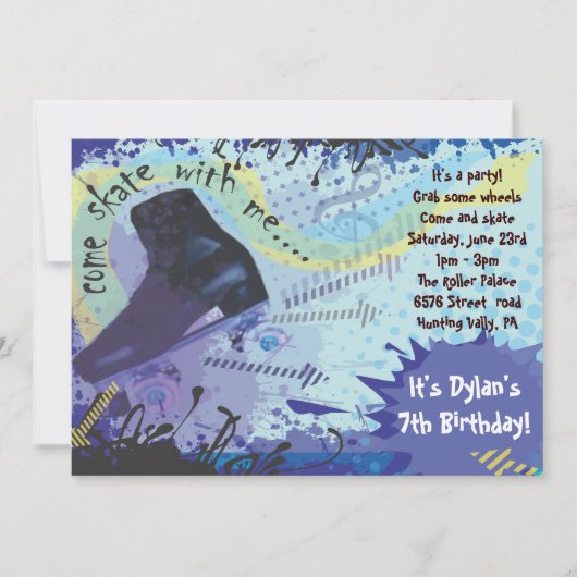 The Roller Skating Invitation Happy Birthday Party Kaart (Voorkant)