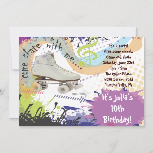 The Roller Skating Invitation Happy Birthday Party Kaart (Voorkant)