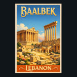 The Roman Ruins of Baalbek - Vintage Travel  Poster<br><div class="desc">The Roman ruins of Baalbek up near the Syrian border in Lebanon are some of the best preserved ruins in the world. 

This stylish travel poster depicts the Temple of Jupiter and the Temple of Bacchus,  two of the main drawcards at this amazing location.</div>