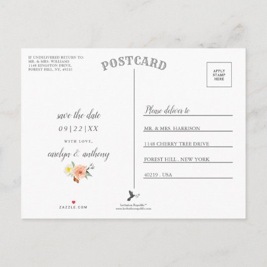 The Romance In Bloom Trouwcollectie Aankondigingskaart (Achterkant)