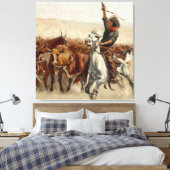 The Roundup Western Art van Frederic Remington Canvas Afdruk (Insitu (Slaapkamer))