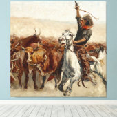 The Roundup Western Art van Frederic Remington Canvas Afdruk (Insitu (Houten vloer))