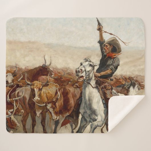 The Roundup Western Art van Frederic Remington Sherpa Deken (Voorkant (horizontaal))
