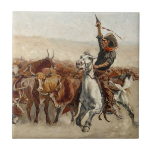 The Roundup Western Art van Frederic Remington Tegeltje