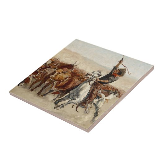 The Roundup Western Art van Frederic Remington Tegeltje (Zijkant)
