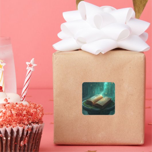 The Sacred Book of Moss and Magic Vierkante Sticker (Feest)