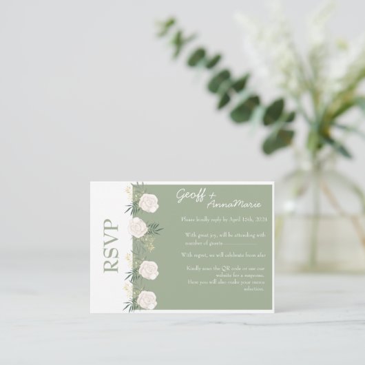 The Sage and White Rose Wedding Enclosure Antwoord Informatiekaartje (Staand voorkant)