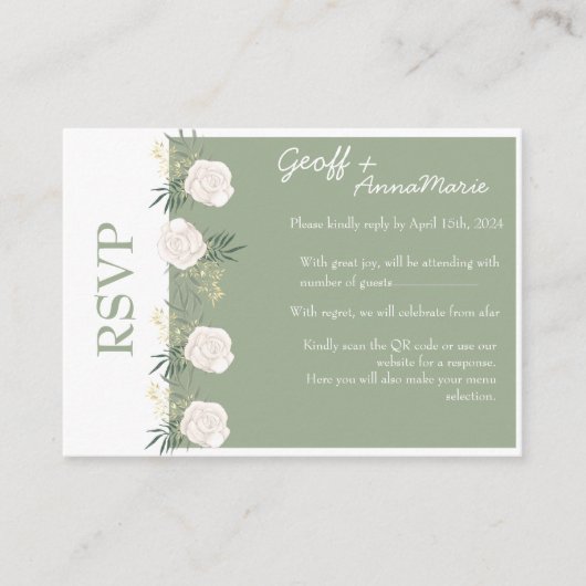 The Sage and White Rose Wedding Enclosure Antwoord Informatiekaartje (Voorkant)