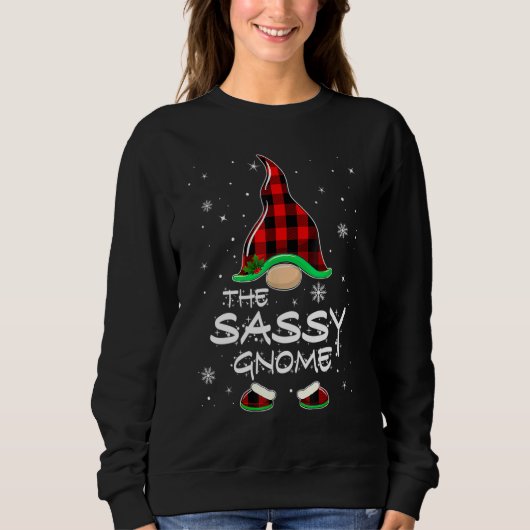 The Sassy Gnome Red Buffalo Plaid Christmas Pajama Trui (Voorkant)