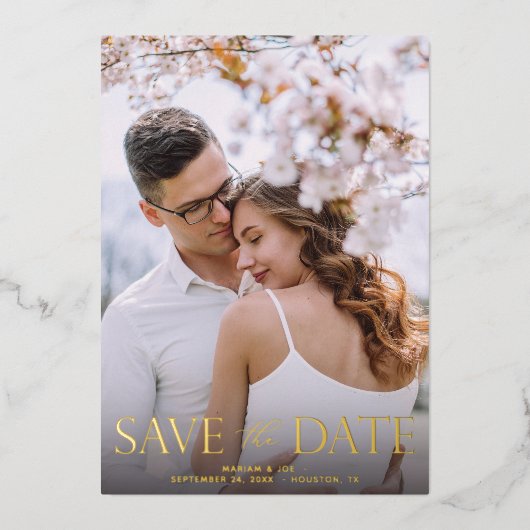 The Script V Modern 2 Foto Save the Date Folie Uitnodiging (Voorkant)