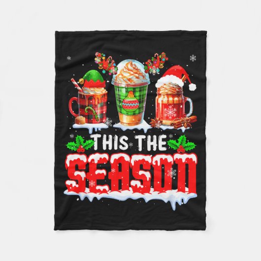 The Season Christmas Three Santa Reindeer Elf Coff Fleece Deken (Voorkant)
