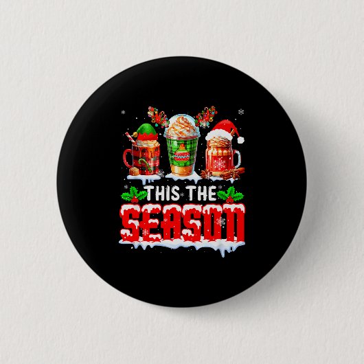 The Season Christmas Three Santa Reindeer Elf Coff Ronde Button 5,7 Cm (Voorkant)