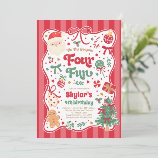 The Season Four Fun Christmas Bow 4th Birthday Kaart (Staand voorkant)