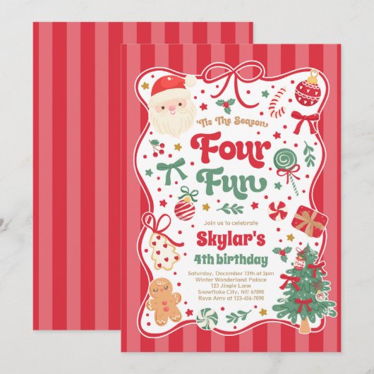 The Season Four Fun Christmas Bow 4th Birthday Kaart (Voorkant / Achterkant)