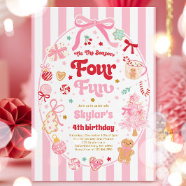 The Season Four Fun Christmas Bow 4th Birthday Kaart