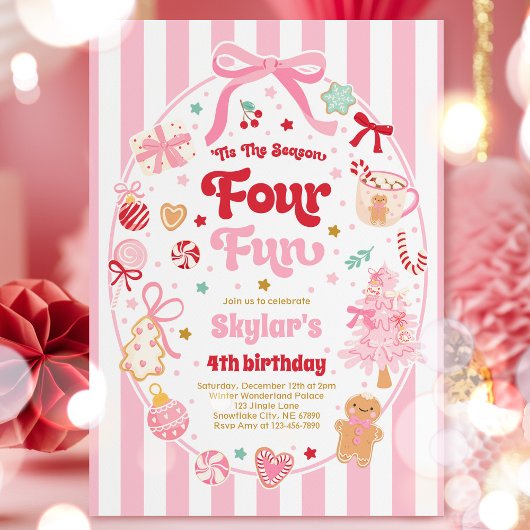 The Season Four Fun Christmas Bow 4th Birthday Kaart