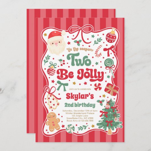 The Season Two Be Jolly Christmas Bow 2nd Birthday Kaart (Voorkant / Achterkant)