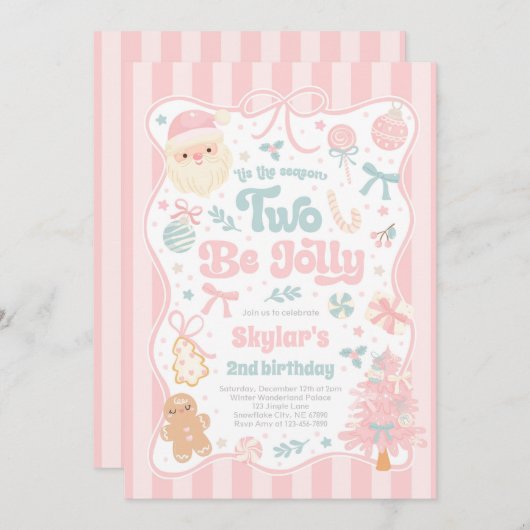 The Season Two Be Jolly Christmas Bow 2nd Birthday Kaart (Voorkant / Achterkant)