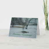 The Seasons Greetings disc golfmand in de sneeuw Feestdagen Kaart (Voorkant)