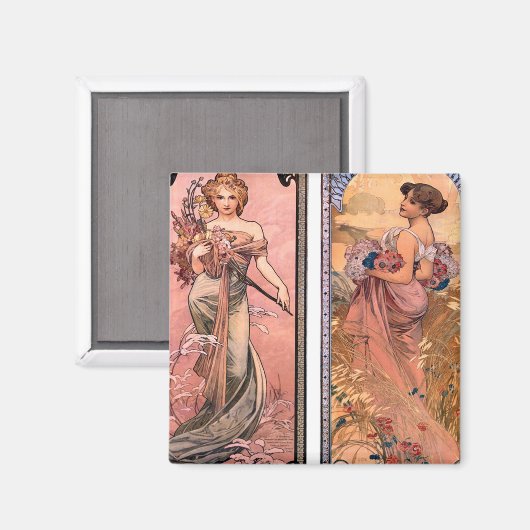The seasons (Spring, Summer) Alphonse Mucha Magneet (Voorkant / Achterkant)
