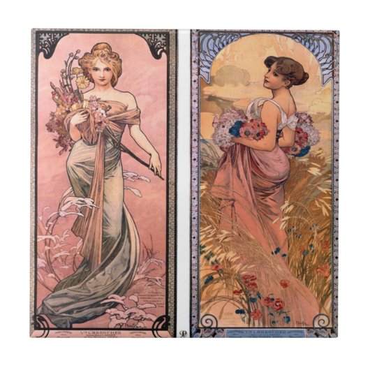 The seasons (Spring, Summer) Alphonse Mucha Tegeltje (Voorkant)