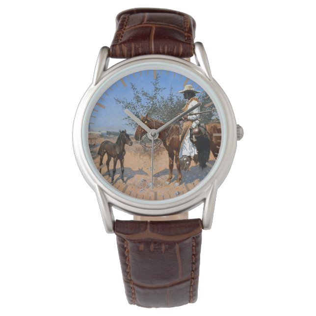 The Sentinel Frederic Remington 1889 Cowboy Theme Horloge (Voorkant)