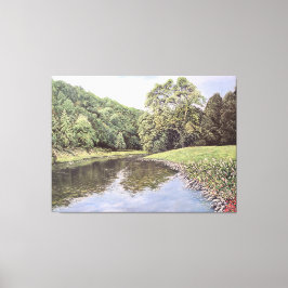 The Serene Waterway: Realistic River Landscape Oil Canvas Afdruk