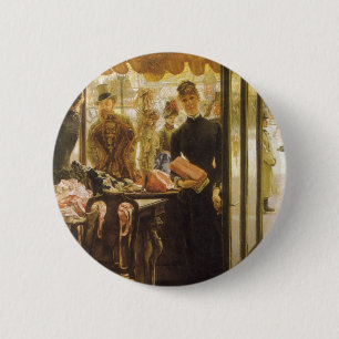 The Shop Girl van James Tissot, Victoriaanse Schon Ronde Button 5,7 Cm