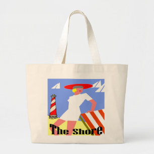The Shore, Gal in Lighthouse Grote Tote Bag