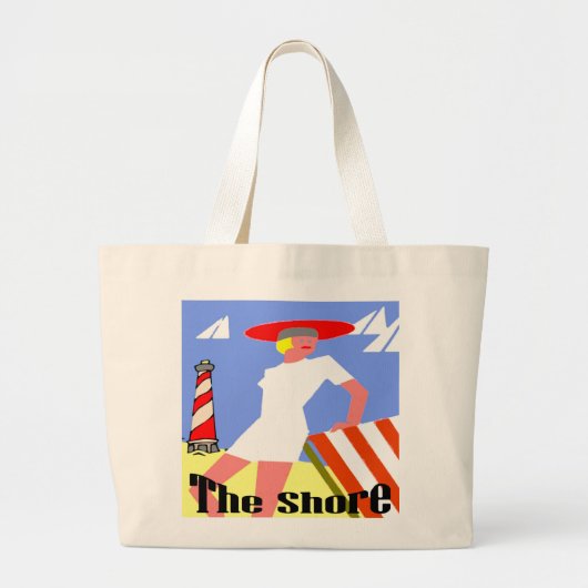The Shore, Gal in Lighthouse Grote Tote Bag (Voorkant)