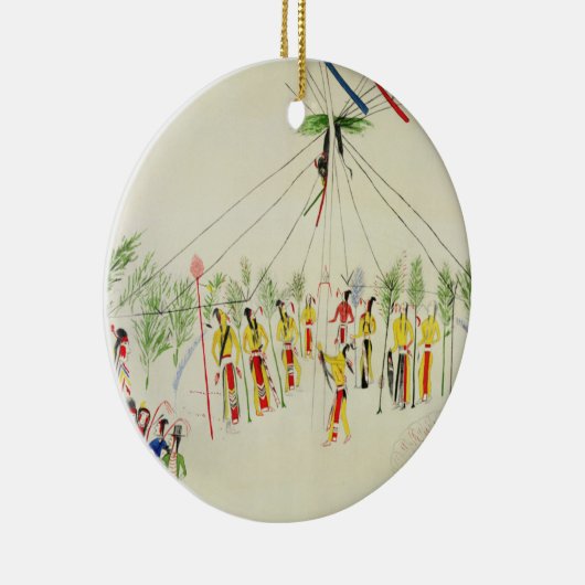 The Shoshone Sun Dance (pigment op muslijn) Keramisch Ornament (Rechts)