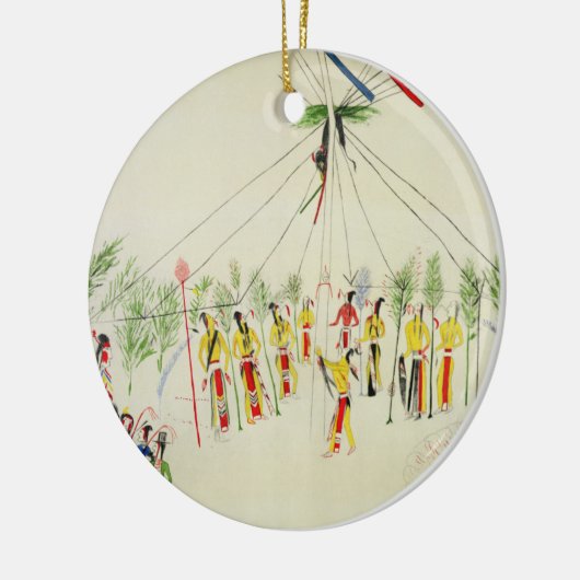 The Shoshone Sun Dance (pigment op muslijn) Keramisch Ornament (Links)
