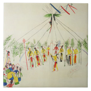 The Shoshone Sun Dance (pigment op muslijn) Tegeltje