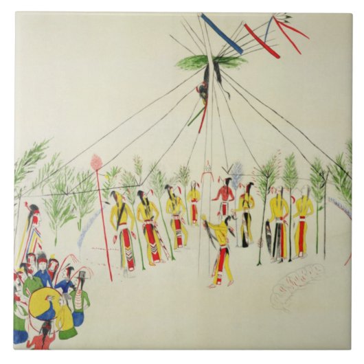 The Shoshone Sun Dance (pigment op muslijn) Tegeltje (Voorkant)